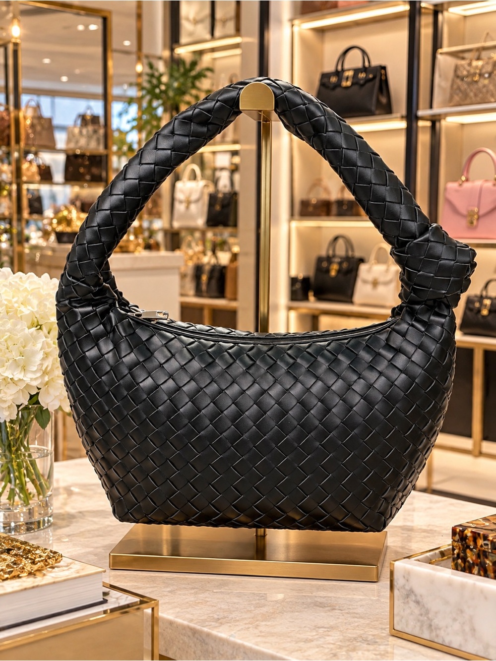 new day Woven Shoulder Bag in Black NWT